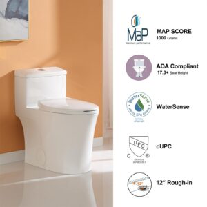 HOROW T0338W Compact One Piece Toilet with Comfort Chair Seat ADA Height 17.3", Elongated Dual Flush 0.8/1.28 GPF and MAP 1000g, Standard White Toilet Bowl