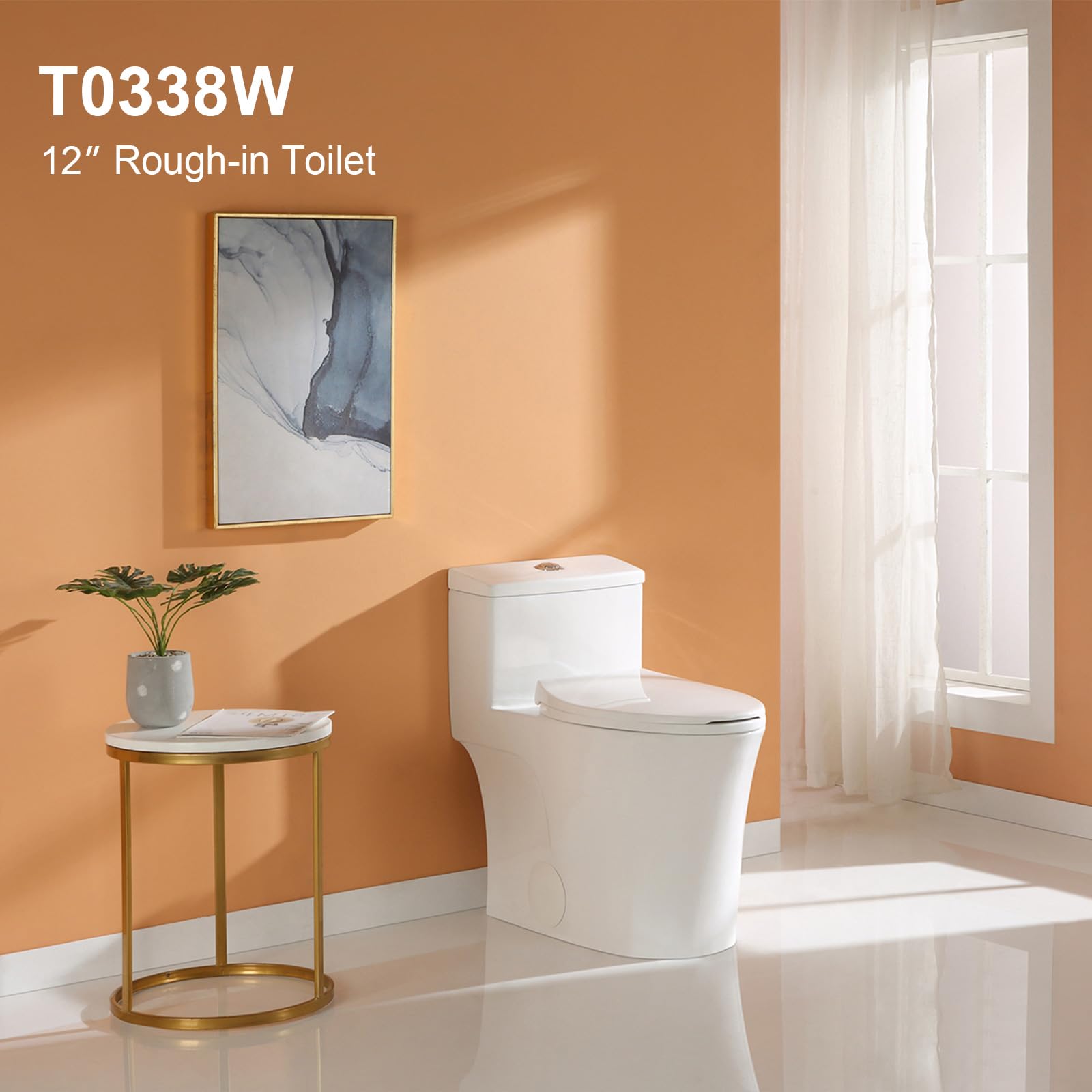 HOROW T0338W Compact One Piece Toilet with Comfort Chair Seat ADA Height 17.3", Elongated Dual Flush 0.8/1.28 GPF and MAP 1000g, Standard White Toilet Bowl