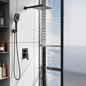 Wiserset Black Shower Faucet Set Stainless Steel 10in Rainfall Shower Head with Handheld 3 Functions Shower System Brass Pressure Balance Shower Valve