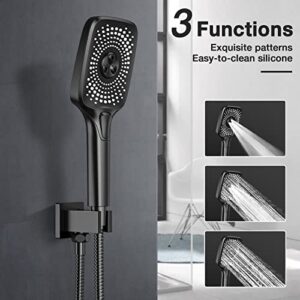 Wiserset Black Shower Faucet Set Stainless Steel 10in Rainfall Shower Head with Handheld 3 Functions Shower System Brass Pressure Balance Shower Valve