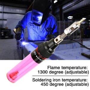 Portable Gas Soldering Iron Micro Torch Mini Welder Solder Welding Iron Pen Shaped Gas Torch Butane Heat Pen Pneumatic Temperature Adjustable Welding Tool 1300℃ 8ML(Rot)