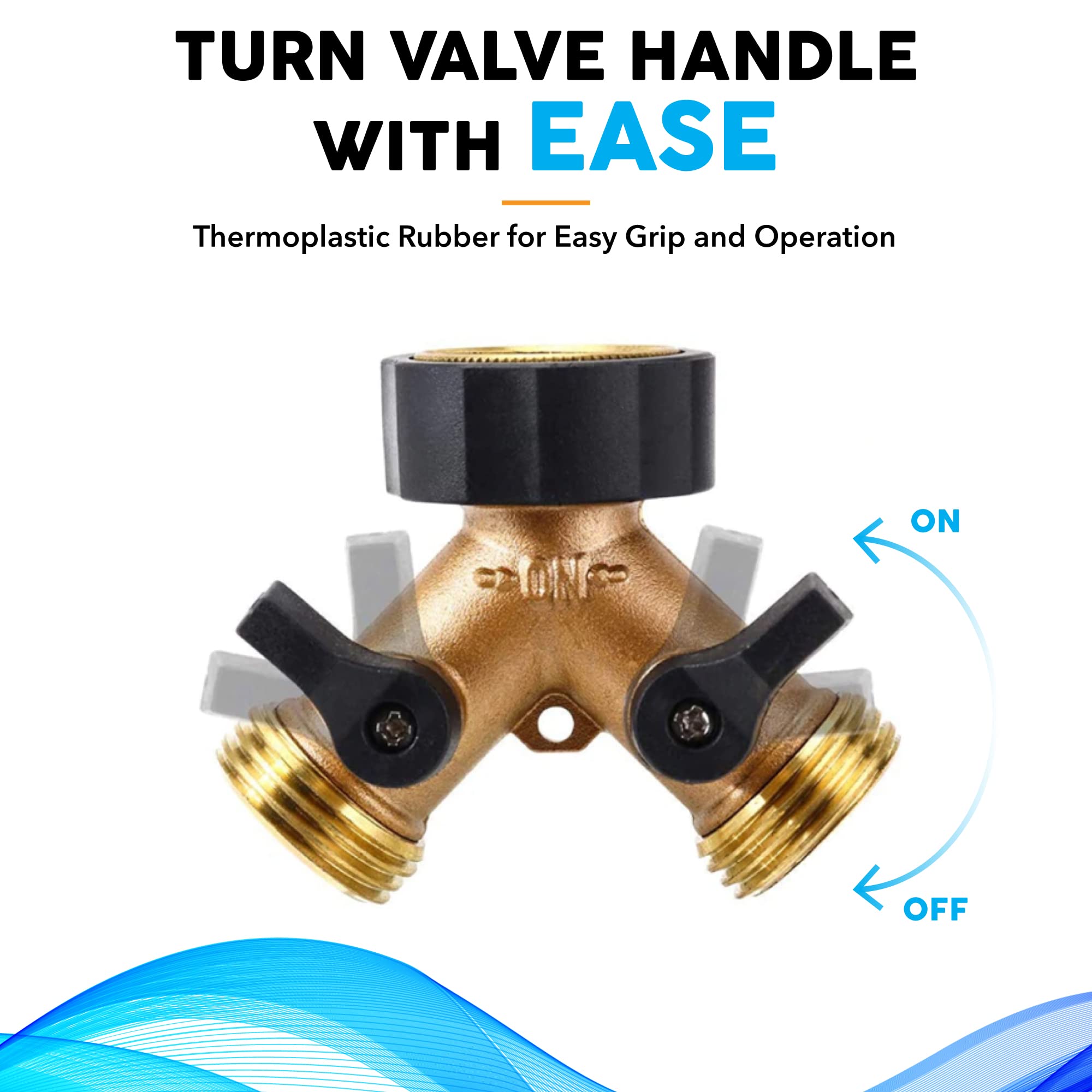 Garden Hose Splitter 2 Way, Heavy Duty Brass Connector Hose Y Splitter with Rubber Washers, Water Splitter Adapter 2 Valves for Garden Hose Spigot Faucet