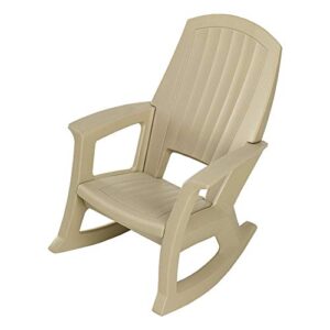 semco plastics rockaway heavy duty polyethylene all weather outdoor rocking chair with backrest and armrests for porch, deck, and patio, tan