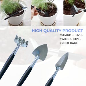 Bonsai Tools Set 15 Pcs High Carbon Steel - Planting Gardening Trimming Tools Set Include Pruning Shears, Scissors, Mini Rake, Round, Pointed Shovel, Training Wire in PU Leather Bag