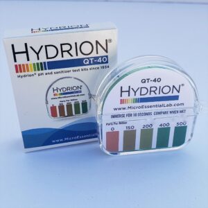 micro essential labs hydrion qt-40 quaternary sanitizer test tape 15 feet roll quat color chart 0-500 ppm range new