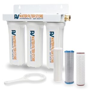rv water filter store south of the border 3 stage water filtration system - includes 0.2 micron virus hero, 0.5 micron carbon block, 1 micron sediment filter - high flow, standard bracket