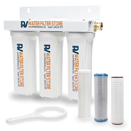 RV Water Filter Store South of The Border 3 Stage Water Filtration System - Includes 0.2 Micron Virus Hero, 0.5 Micron Carbon Block, 1 Micron Sediment Filter - High Flow, Standard Bracket