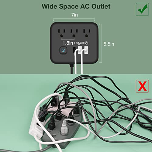 QWOZUEO Power Strip with USB, Outlet Extender with Night Light, 3 Outlet 3 USB Ports Desktop Charging Station, 4 ft Smart Power Strip, Small and Portable Travel Extension Cord for Home Office Hotel
