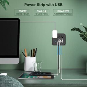 QWOZUEO Power Strip with USB, Outlet Extender with Night Light, 3 Outlet 3 USB Ports Desktop Charging Station, 4 ft Smart Power Strip, Small and Portable Travel Extension Cord for Home Office Hotel