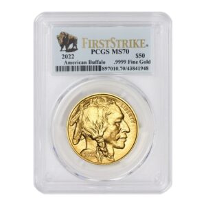 2022 1 oz american gold buffalo ms-70 first strike bison label by coinfolio $50 ms70 pcgs