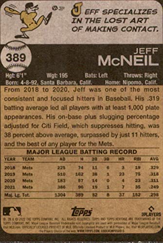 2022 Topps Heritage #389 Jeff McNeil New York Mets Official MLB Baseball Card in Raw (NM or Better) Condition