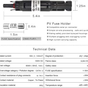 Solar Odyssey 25A Solar Fuse Holder with Single Fuse 1000V in-line Waterproof IP68 Male and Female Connector