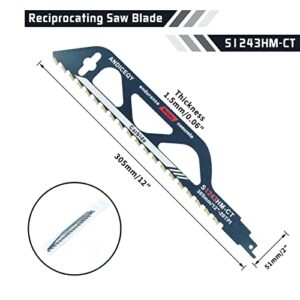 12-Inch Reciprocating Saw Blade-Demolition Masonry Wood Cutting Sawzall Pruning Blades Hard Alloy Saw Blades for Cutting Brick, Porous Concrete (305mm/12")