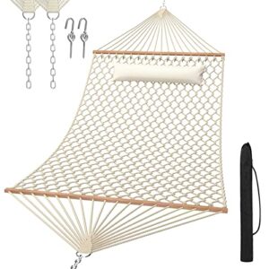 tonahutu 13ft hammocks, traditional hand woven cotton rope hammock with free extension chains for outdoor indoor patio yard 450 lsb capacity for two person (natural)