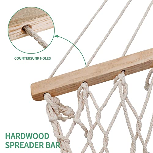 TONAHUTU 13FT Hammocks, Traditional Hand Woven Cotton Rope Hammock with Free Extension Chains for Outdoor Indoor Patio Yard 450 LSB Capacity for Two Person (Natural)