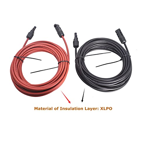 Kimllier 20FT Solar Panel Extension Cable Wire with Male and Female Connector Black and Red 12AWG