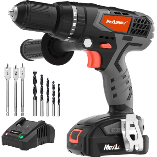 Cordless Drill, Maxlander 20V 1/2'' Drill Set with 1.5Ah Battery and Charger, Power Drill Cordless for Concrete Wall, Wood, Metal - Variable Speed