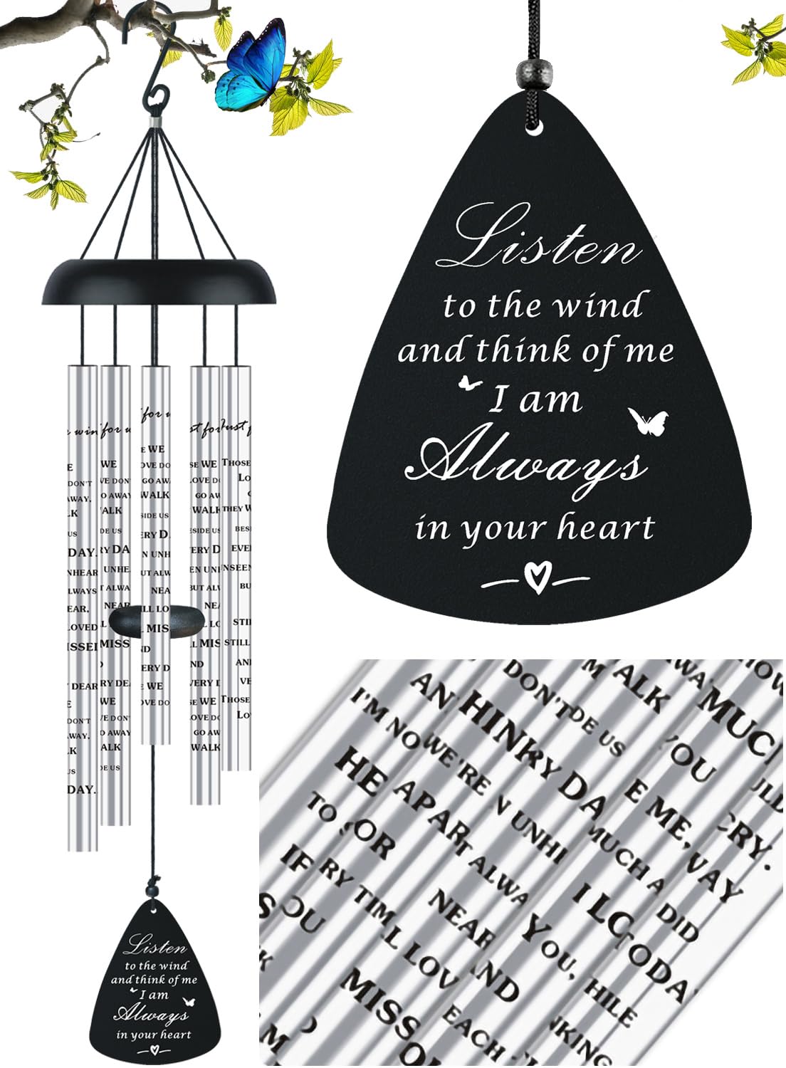 Sympathy Memorial Wind Chimes for Outside Loss of Loved One, Sympathy Gift Baskets Windchimes Outdoors in Memory of A Loved One, Grief Funeral Bereavement Memorial Gifts for Loss of Father Mother, 32"