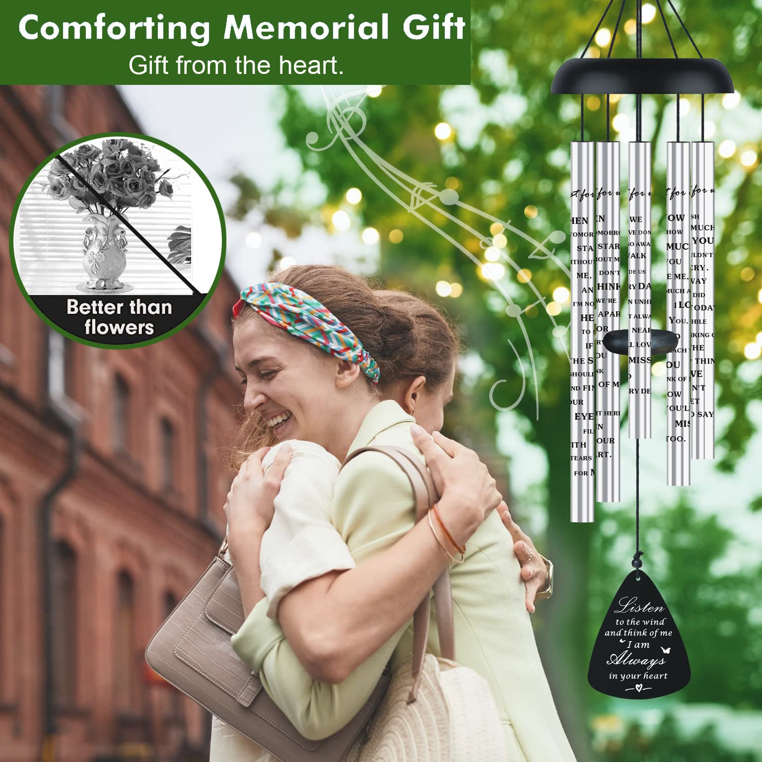 Sympathy Memorial Wind Chimes for Outside Loss of Loved One, Sympathy Gift Baskets Windchimes Outdoors in Memory of A Loved One, Grief Funeral Bereavement Memorial Gifts for Loss of Father Mother, 32"