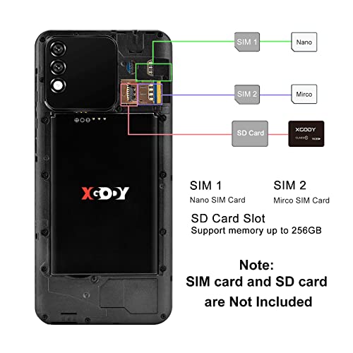 Xgody X60 Pro Unlocked Smartphones, 6.5 Inch Android 9.1 OS Cheap Cell Phones, 2022 4G Dual 5MP Camera and Dual SIM Phones, 3000mAh Massive Battery, Face Recognition (Black)