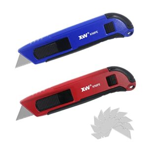 xw auto-retractable safety box cutter, aluminum alloy utility knife self-retracting, 2-pack