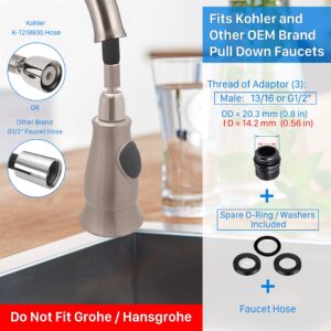 Kitchen Faucet Pull Down Spray Head Faucet Sprayer Replacement for MOEN DELTA Kohler Kitchen Sink Sprayer Pull-Down Faucet Brushed Nickel Chrome (Brushed Nickel)