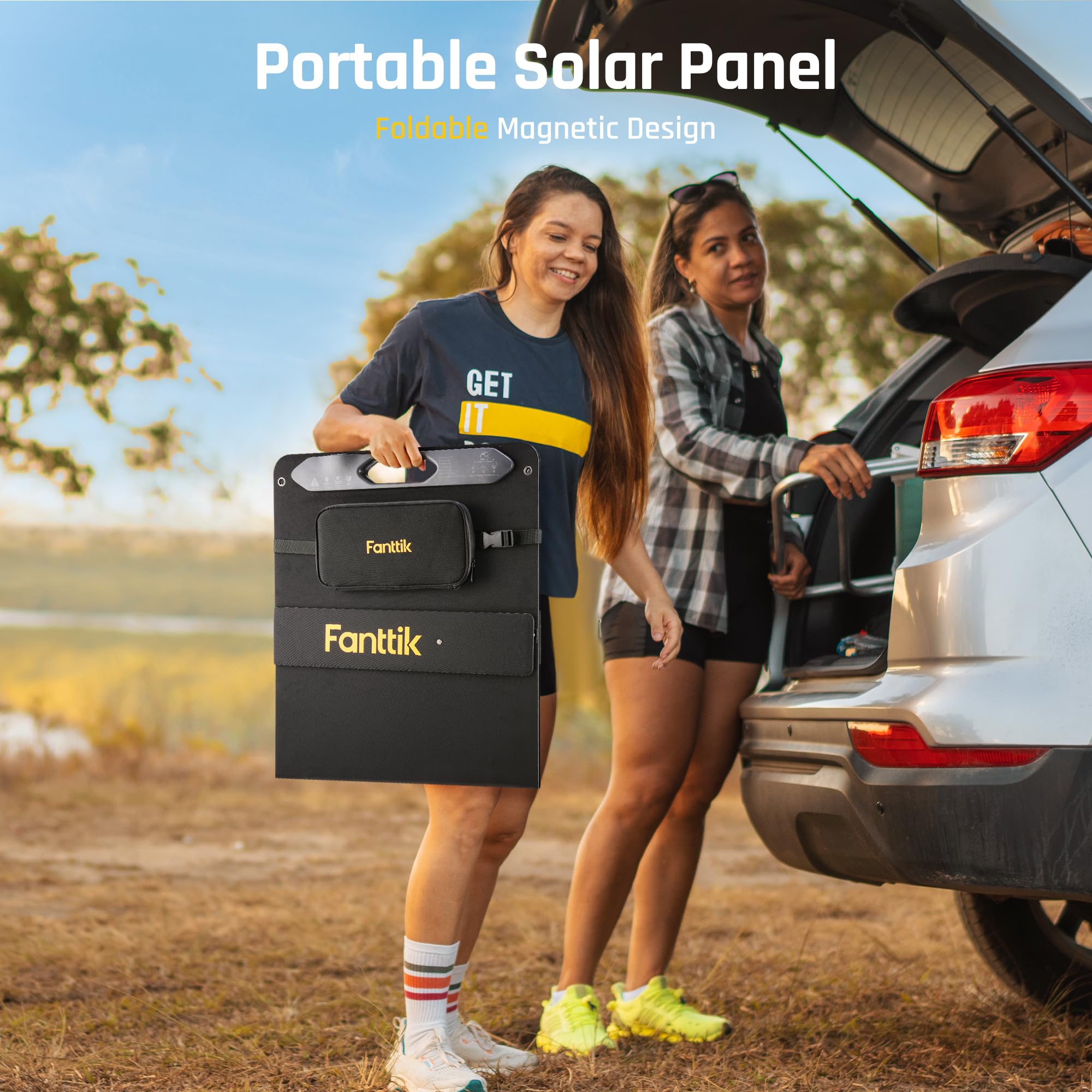 Fanttik 100W Portable Solar Panel, 23% High Efficiency Mono Foldable Solar Panel for Power Station with Adjustable Kickstand, Off Grid System for Camping, Road Trip, Emergency Black