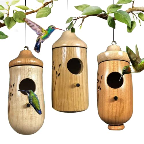 Hummingbird House, Wooden Hummingbird Houses for Outside,Hummingbird Houses for Outside for Nesting, Wooden Hummingbird House for Outside Hanging (3PCS (A+B+C))