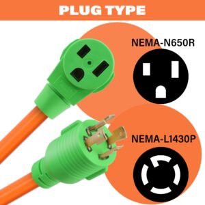 Flameweld Welder Adapter Cord - NEMA L14-30P Twist Locking to 6-50R, 4 Prong Generator to 3 Prong Welder Power Adapter Cord, 125/250V STW 10AWG Generator Cord, UL