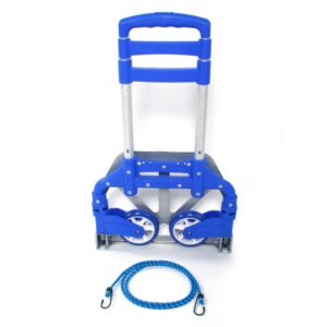 winado folding hand truck portable folding hand cart, 165lbs load aluminium foldable design to save space, for luggage travel home personal use, blue set