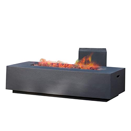 Afuera Living 56'' Patio Concrete Fire Pit Table, Rectangular Outdoor Fire Tank Table, Propane Gas Cover Included, Light Weight, Dark Grey, 56''L x 20''W x 15''H