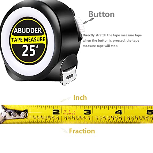 Tape Measure, Measuring Tape Retractable,Measurement Tape with Fractions,Self Lock Power Tape Measures Retractable 25FT (White, 25FT)