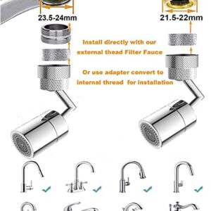 Universal Splash Filter Faucet,720 Rotating Anti-Splash Faucet Extender with 2 Faucet Adapter, Faucet Aerator Sprayer for Kitchen Sink Bathroom (0.86/0.94)