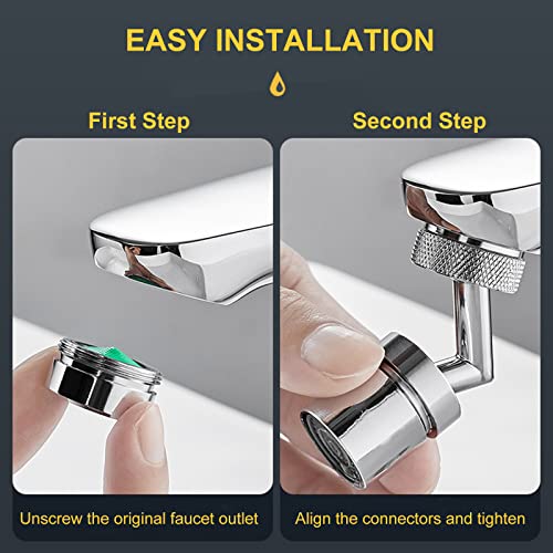 Universal Splash Filter Faucet,720 Rotating Anti-Splash Faucet Extender with 2 Faucet Adapter, Faucet Aerator Sprayer for Kitchen Sink Bathroom (0.86/0.94)