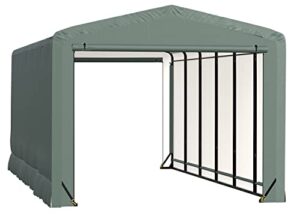 shelterlogic sheltertube garage & storage shelter, 12' x 27' x 10' heavy-duty steel frame wind and snow-load rated enclosure, green