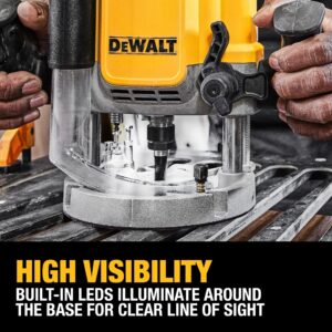 DEWALT Plunge Router 15 AMP, Includes Spindle Lock Button, 1/4” and 1/2” Collets, Built-In LED Light, Corded (DWE625) ,Yellow