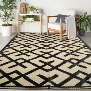 reversible mats - plastic straw rug, outdoor rug for patio clearance decor, modern area rugs, floor mat for outdoors, rv, backyard, deck, picnic, beach, trailer, camping, black & beige, 5' x 8'