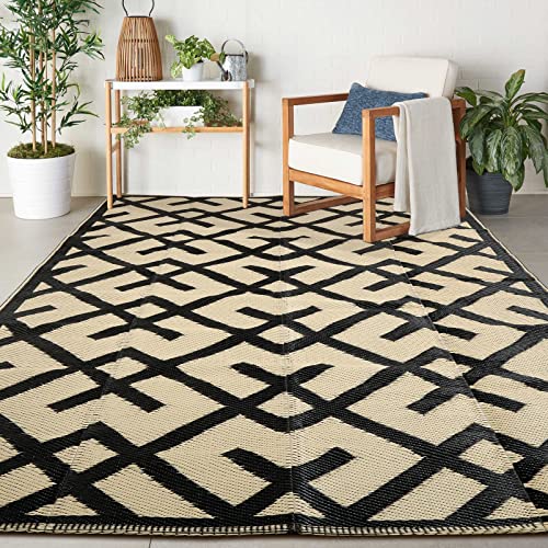 Reversible Mats - Plastic Straw Rug, Outdoor Rug for Patio Clearance Decor, Modern Area Rugs, Floor Mat for Outdoors, RV, Backyard, Deck, Picnic, Beach, Trailer, Camping, Black & Beige, 5' x 8'