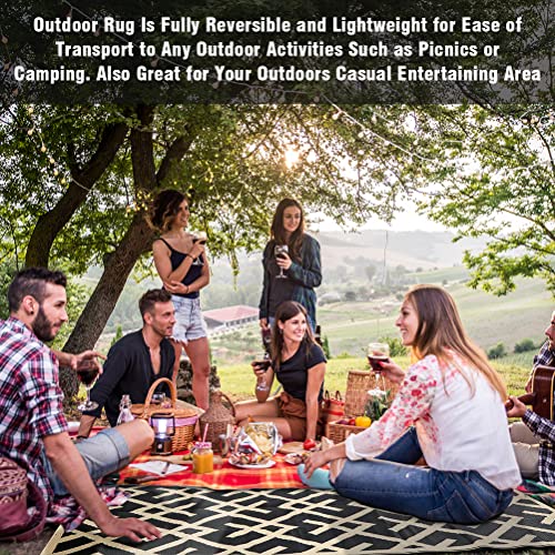 Reversible Mats - Plastic Straw Rug, Outdoor Rug for Patio Clearance Decor, Modern Area Rugs, Floor Mat for Outdoors, RV, Backyard, Deck, Picnic, Beach, Trailer, Camping, Black & Beige, 5' x 8'