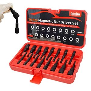 sennmonn 16-piece magnetic hex nut driver set, quick-change 1/4" hex shank, metric and sae, cr-v steel, nut driver set for impact drill