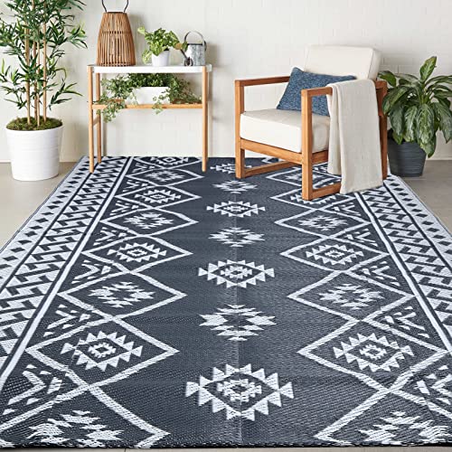 LILIOFFIC Reversible Mats - Plastic Straw Rug, 5' x 8' Outdoor Rug for Patio Clearance Decor, Modern Area Rugs, Floor Mat for Outdoors, RV, Backyard, Deck, Picnic, Beach, Trailer, Camping, Grey