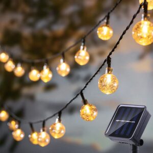 l lampop solar string lights outdoor waterproof ip65 20 feet patio lights with 20 led crystal globe hanging light for backyard porch balcony party decor, wedding,party,camping (warm white)