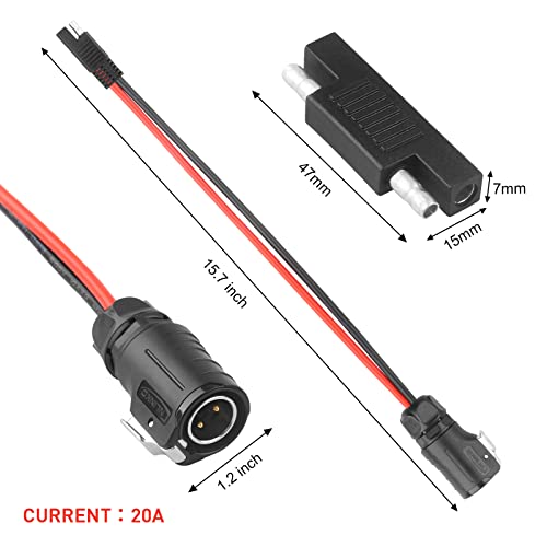 PAEKQ 2Pin Power Industrial Circular Connector to SAE Adapter Cable, 10AWG SAE Connector to LP20 Furrion Solar Plug Fit for Furrion,Forrest, River RV Ports, Solar Panel Suitcase (15.7Inch)