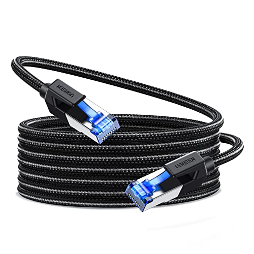 UGREEN Cat 8 Ethernet Cable 25FT, High Speed Braided 40Gbps 2000Mhz Network Cord Cat8 RJ45 Shielded Indoor Heavy Duty LAN Cables Compatible for Gaming PC PS5 PS4 PS3 Xbox Modem Router 25FT