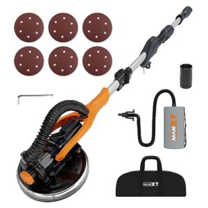 maxxt drywall sander electric foldable wall sander real self-priming system led light telescopic handle variable speed 6.5a motor six 9-inch sanding discs dust bag