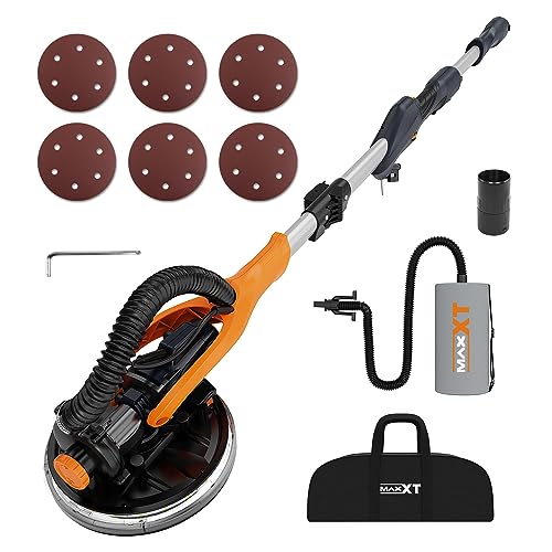 MAXXT Drywall Sander Electric Foldable Wall Sander REAL self-priming system LED light telescopic handle variable speed 6.5A motor six 9-inch sanding discs dust bag