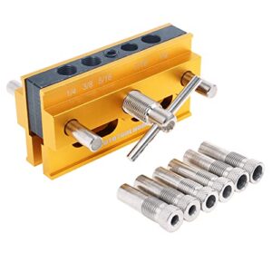 AUTOTOOLHOME Gold Self Centering Doweling Jig Kit 2 inch 6PC Drill Guide Bushings Set Adjustable Width Wood Dowel Jig Woodworking Joints Tools