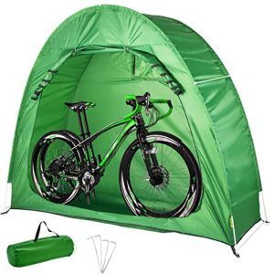 vevor bike cover storage tent, 420d oxford portable for 2 bikes, outdoor waterproof anti-dust bicycle storage shed, heavy duty for bikes, lawn mower, and garden tools, w/ carry bag and pegs, green
