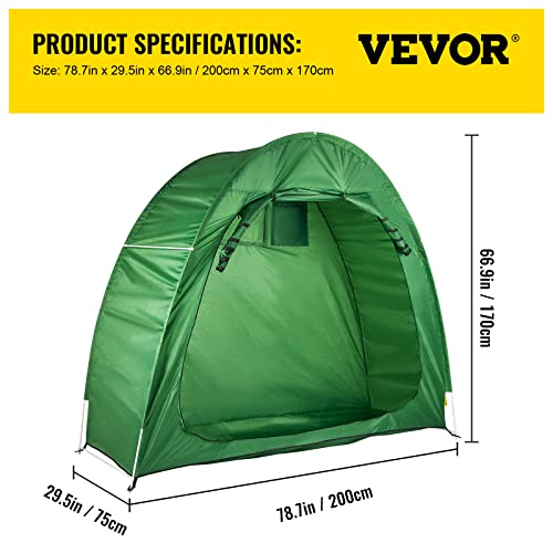 VEVOR Bike Cover Storage Tent, 420D Oxford Portable for 2 Bikes, Outdoor Waterproof Anti-Dust Bicycle Storage Shed, Heavy Duty for Bikes, Lawn Mower, and Garden Tools, w/ Carry Bag and Pegs, Green