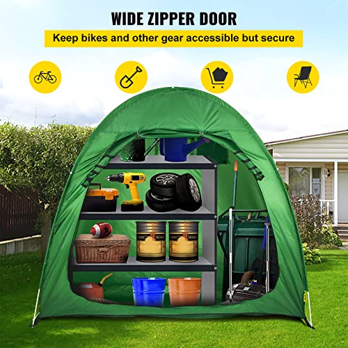 VEVOR Bike Cover Storage Tent, 420D Oxford Portable for 2 Bikes, Outdoor Waterproof Anti-Dust Bicycle Storage Shed, Heavy Duty for Bikes, Lawn Mower, and Garden Tools, w/ Carry Bag and Pegs, Green